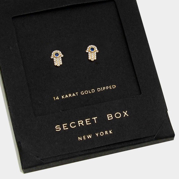 14K Gold Dipped Hamsa Stud Earrings - Picture 2 of 3